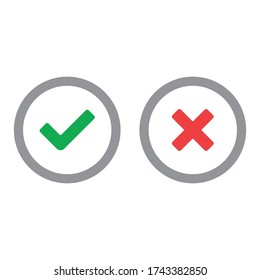 Marcar iconos, x o marcar aprobar. icono vector para aplicaciones y sitios web.