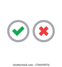 Check mark icons, x or tick approve. vector icon for apps and websites.