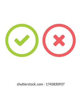 Markierungssymbole prüfen, ob x oder tick genehmigt ist. Vektorsymbol für Anwendungen und Websites.