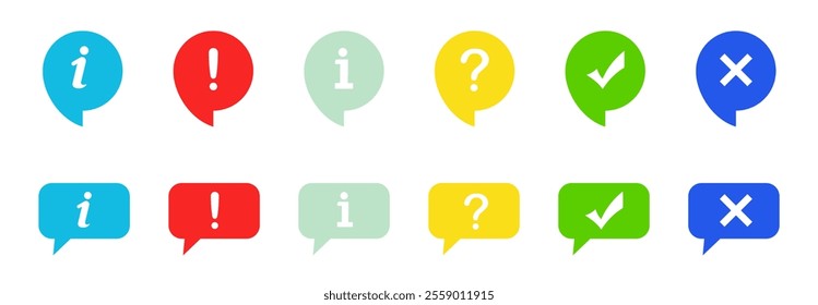 Check mark, ,information, cross, question mark, exclamation point icon. Help symbol. Vector illustration