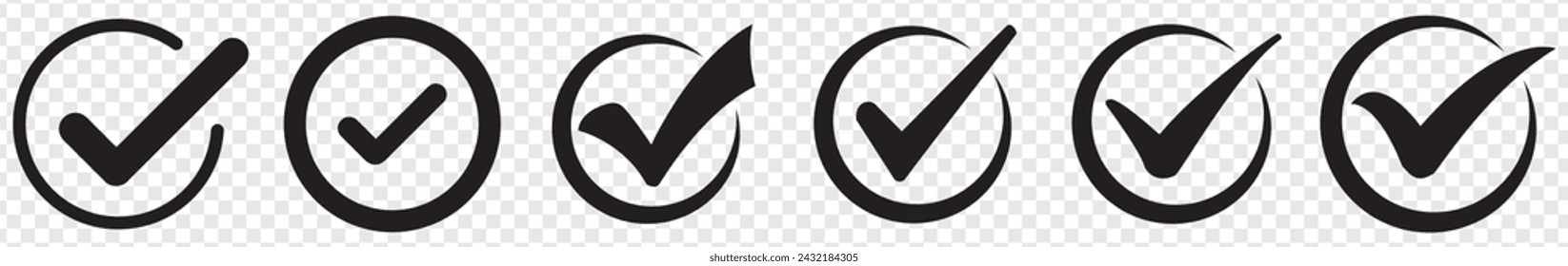 Auf transparentem Hintergrund isoliertes Häkchen. Schwarzes Symbol für Ihr Design. Vektor-Illustration, einfach zu bearbeiten.