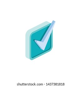 Check mark, label ok. Vector 3d isometric color icon new flat style. Creative illustration, idea for infographics.