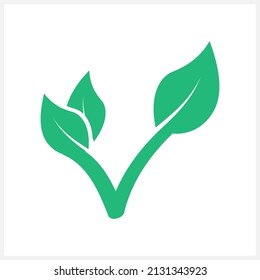 Check mark with leaf clip art isolated. Eco Vector stock illustration. EPS 10