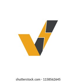 check mark letter v bolt design logo vector