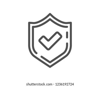 Check Mark Line Icon. Accepted Or Approve Sign. Tick Shield Symbol. Quality Design Flat App Element. Editable Stroke Confirmed Icon. Vector