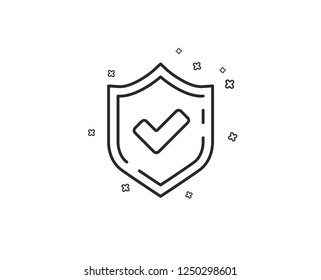 Check mark line icon. Accepted or Approve sign. Tick shield symbol. Geometric shapes. Random cross elements. Linear Confirmed icon design. Vector
