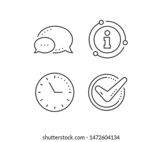 Check mark line icon. Chat bubble, info sign elements. Accepted or Approve sign. Tick symbol. Linear confirmed outline icon. Information bubble. Vector