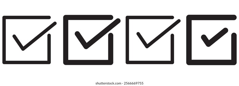 Check mark line icon isolated on white background. Black flat thin icon on modern outline style. Linear symbol and editable stroke. Simple and pixel perfect stroke vector illustration.