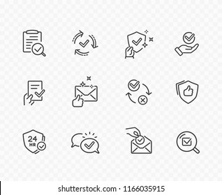 Check mark line icons isolated on transparent background. Vector set of checkmark, tick elements, right signs and approval icons template.