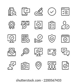 Check mark line icons. Outline symbols. Vector line icons set