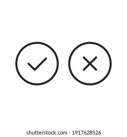Check mark line icons set. Tick and cross mark. Black color. Simple outline symbols. Vector line icons