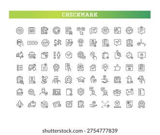 Check Mark Line Icons Set. Approval, Verification, Checklist, Quality Control, Business Process Outline Icons