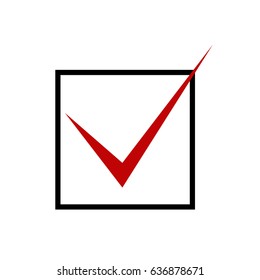 Check mark, check list, vote, yes icon. Flat design. Isolated. Vector illustration. Red and black.