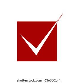Check mark, check list, vote, yes icon. Red and white. Flat design. Isolated. Vector illustration.