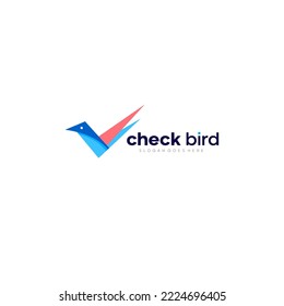 check mark logo with abstract bird combination. bird tick logo isolated on white background