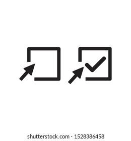 Check mark logo icon. Tick symbol in the box. Accept okey check mark symbol for approvement or cheklist. Computer mouse click cursor arrow icon. Cursor icon. Check mark vector.