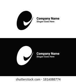 Check mark logo vector or icon in middle of labor E. Tick symbol in white and black illustration.