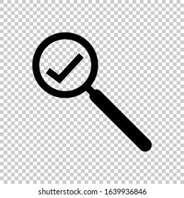 check mark with magnifying glass icon vector flat on transparent background
