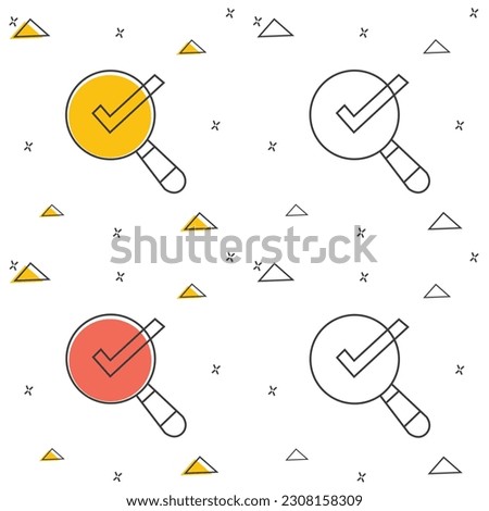 Check mark with magnifying glass icon in comic style. Loupe accept cartoon vector illustration on white isolated background. Search checklist splash effect business concept.