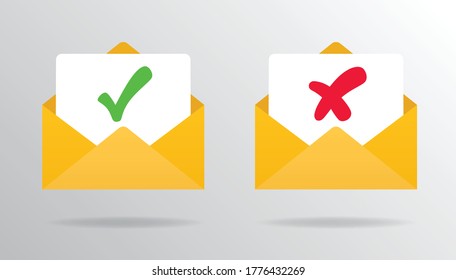 Check mark in mail confirm and rejection email Approved or rejected. Vector illustration