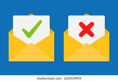 Check mark in mail envelope. confirm and rejection email