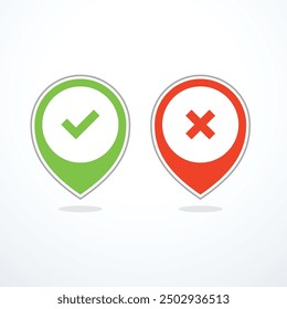 Check mark map pin icon set. Vector illustration