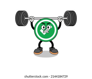 Markenkartoon für Maskottchen, der einen Barbell anhebt, Charakterdesign