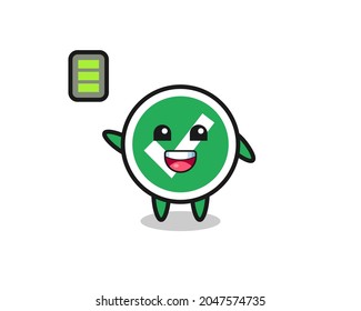 check mark mascot character with energetic gesture , cute design