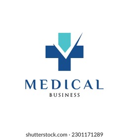 Check Mark Medical, Hospital or Cross Plus Icon Logo Design Template