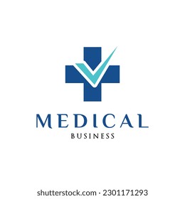 Check Mark Medical, Hospital or Cross Plus Icon Logo Design Template