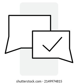 Check mark message icon. Dialog, chat speech bubble. Vector illustration. stock image.