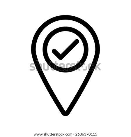 check mark navigation marker thin line vector icon, destination point map pin