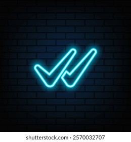 Check mark neon icon for website, mobile application and template UI material. vector illustration.