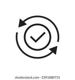 Check mark or Ok sign icon life cycle symbol isolated vector illustration on white background.