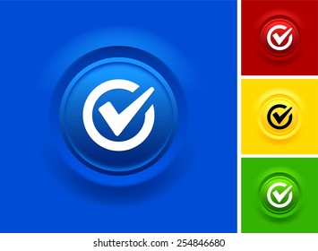 Check Mark on Blue Bevel Round Button