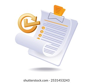 Marca de verificación en la ilustración isométrica de Portapapeles de papel de planificación empresarial