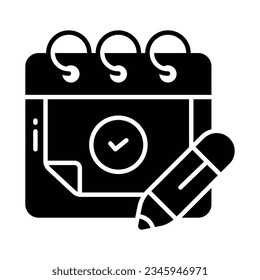 Check mark on calendar with pencil, depicting schedule planner vector design