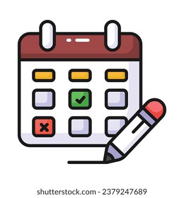 Marcar en el calendario con lápiz, representando el diseño del vector planificador de programación