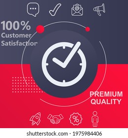 Check mark on clock icon. Customize your design with a navy and red colored background template