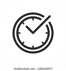 Check mark on clock line icon. Check time symbol, Check mark clock icon. Linear style sign for web and mobile