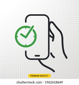 Marque la marca en el signo de la línea de reloj. Con el teléfono y el icono de la mano