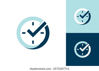 Check mark on clock logo real time tick mark icon vector
