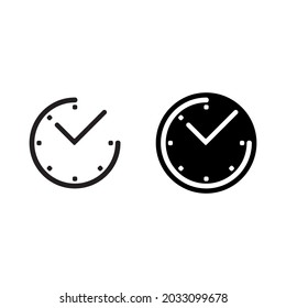 Check mark on clock outline icon, Vector illustration design.