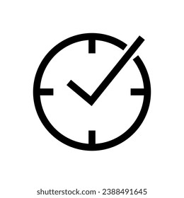 Check mark on clock, real time protection icon logo illustration on white background..eps
