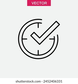Check mark on clock, real time protection simple flat trendy style illustration on white background..eps