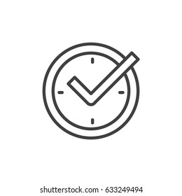 Check mark on clock, real time protection outline icon, line vector sign, linear style pictogram isolated on white. Symbol, logo illustration. Editable stroke. Pixel perfect