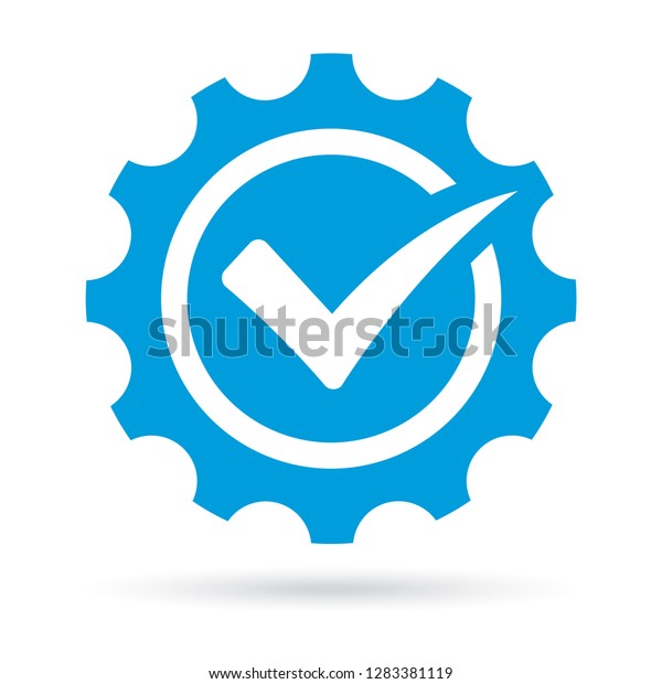 歯車の背景にチェックマークを付けます すべてうまくいく 技術的な保証 ベクター画像の記号とイラスト のベクター画像素材 ロイヤリティフリー