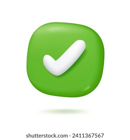 Check mark on green button Authentication of rights Accuracy before approval. 3d vector illustration
