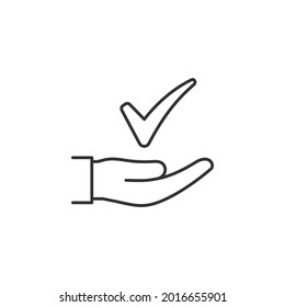 Marcar el estilo de línea de icono de la mano aislado en fondo blanco. Ilustración del vector