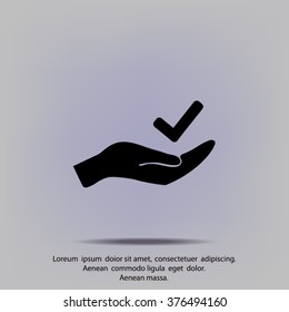 check mark on hand web icon